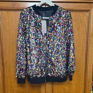 Vibrant Sequin Bomber Jacket